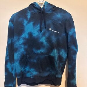 Champion Blue and Black Tie-Dye Hoodie